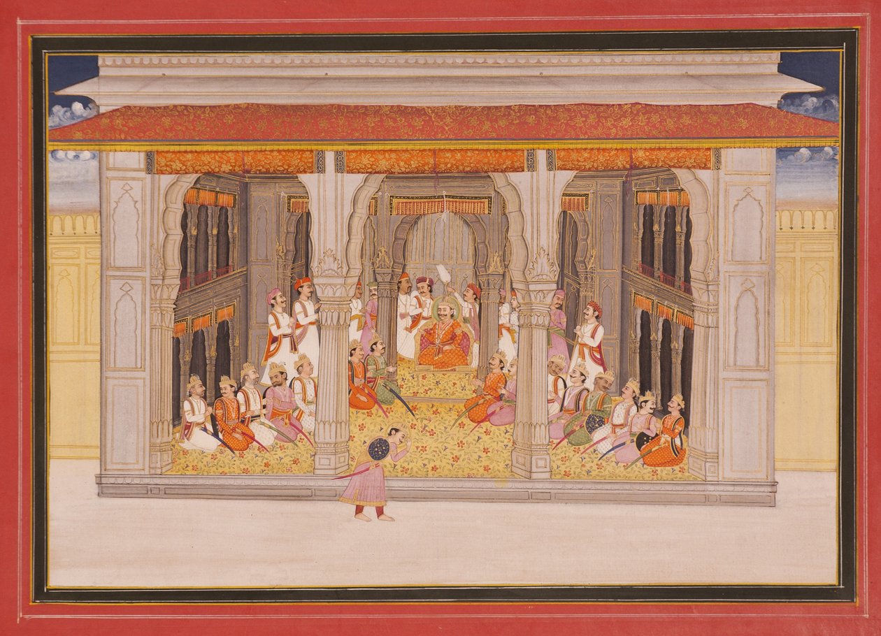 Király durbarban egy pavilonban, 1760 (átlátszatlan wc és arany a papíron) alkotó: Indian School