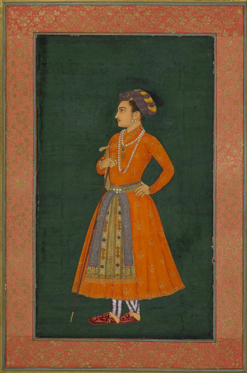 Narancsba öltözött herceg, illusztráció a Dara Shikoh albumból (tinta és arany papíron) alkotó: Indian School