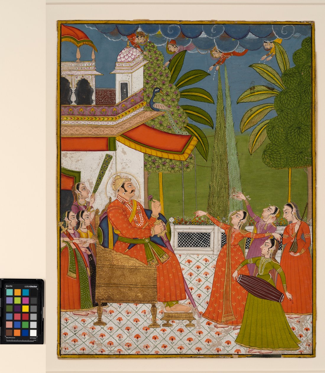 Egy radzsa a trónon, akit táncosok és zenészek szórakoztatnak, 1775 körül (átlátszatlan akvarell papíron) alkotó: Indian School