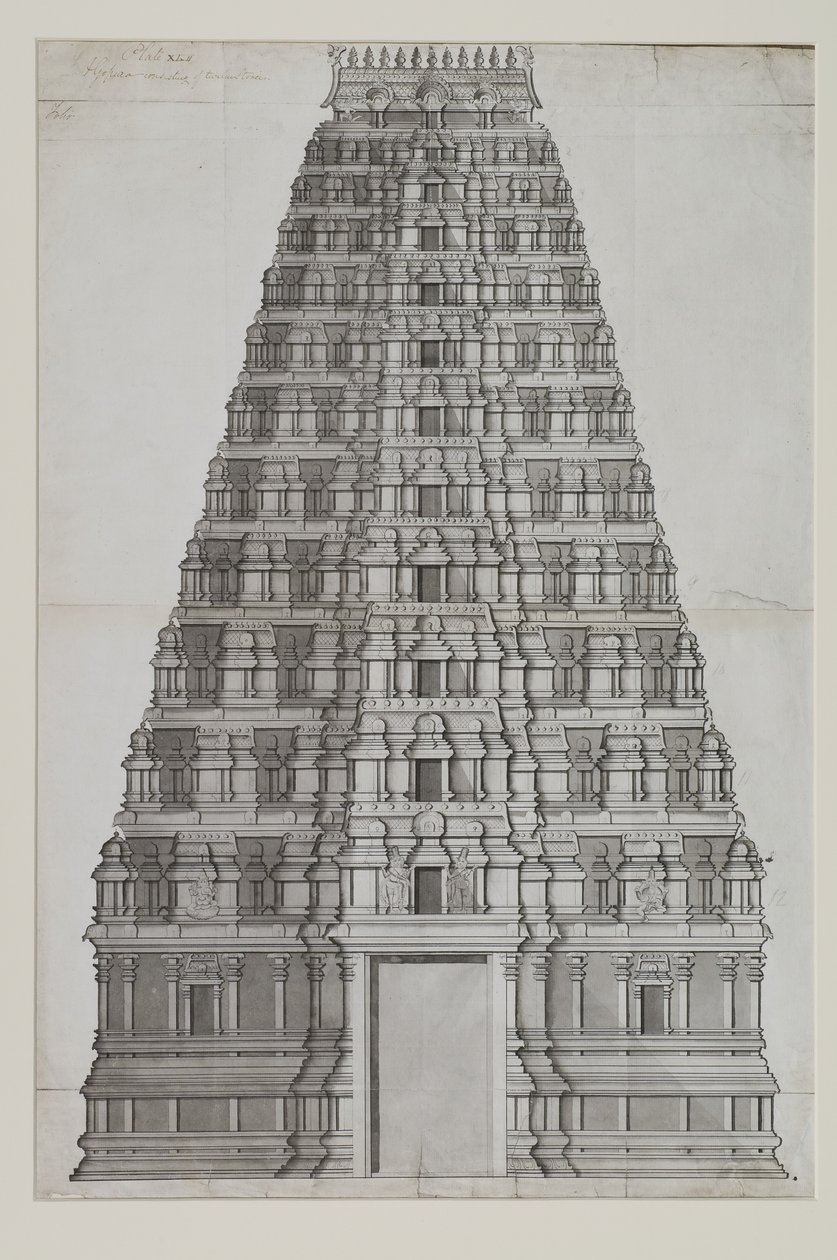 Egy tizenkét emeletes gopuram alkotó: Indian School