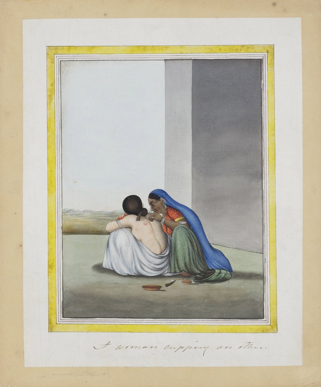 Egy nő cuppog egy másikat, 1815 körül (papíron átlátszatlan wc) alkotó: Indian School