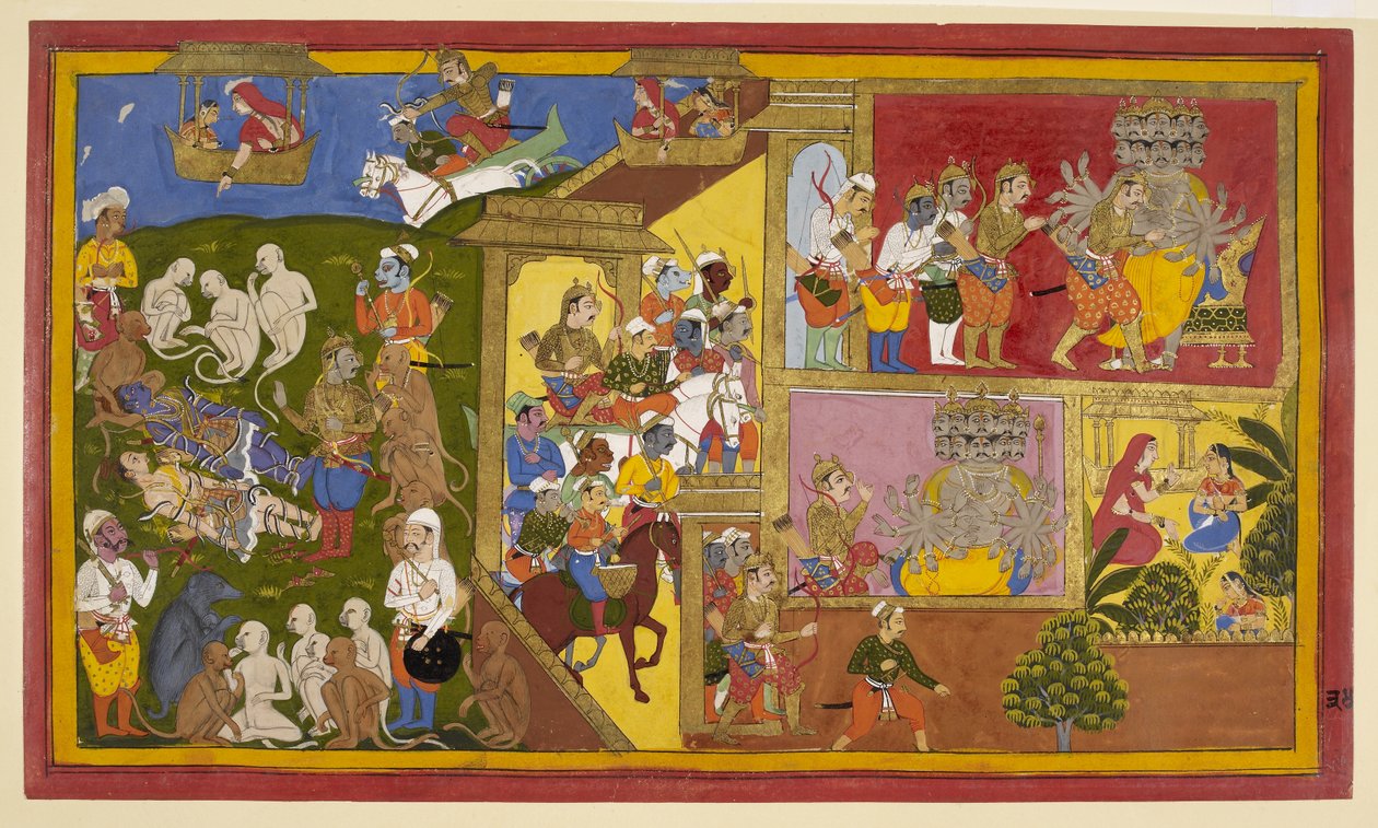 Add.15297(1), f.34 Sahibdin és műhely, Rama és Lakshmana Bound, a „Mewar Ramayana”-ból alkotó: Indian School