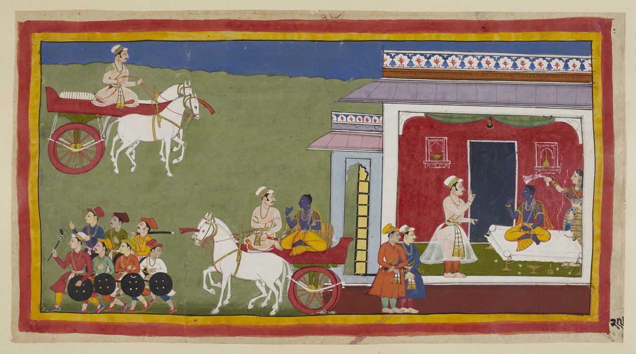 Add hozzá az 15296 (1) f.29r-t, Szumantra egy szekéren érkezik Rama palotájába, és egy kanapén ülve találja őt, aki most sárga dhoti-ba és uttaraiya-ba van öltözve korábbi kortárs jelmeze helyett, és Sita sállal lengeti felette. Homlokát vörös s-vel kenik alkotó: Indian School