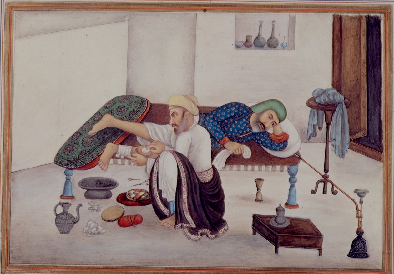 Adja hozzá a 27255 fol.219v Egy sebész beteggel, James Skinner ezredes (1778-1841) által összeállított „Tashrih al-aqvam” 1825 (gouache papíron) című könyvét. alkotó: Indian School