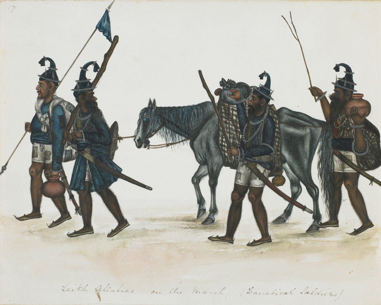 Akali Sikhs on the March, 1850 körül (átlátszatlan akvarell papíron) alkotó: Indian School