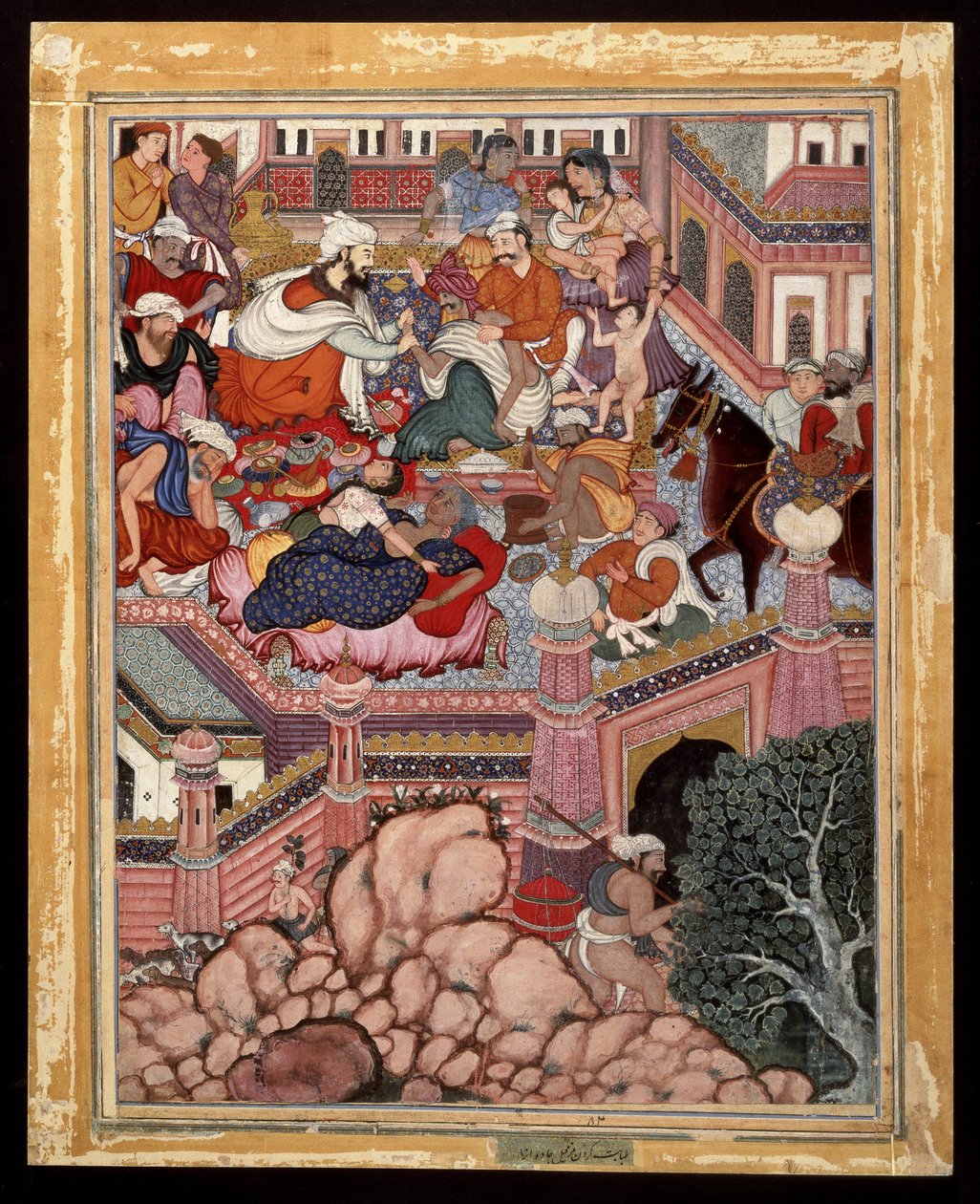 Amr, Mazmahil, a sebésznek álcázva, cselszövést gyakorol Antali varázslóin, kb. 1570 (átlátszatlan akvarell és arany pamuton) alkotó: Indian School