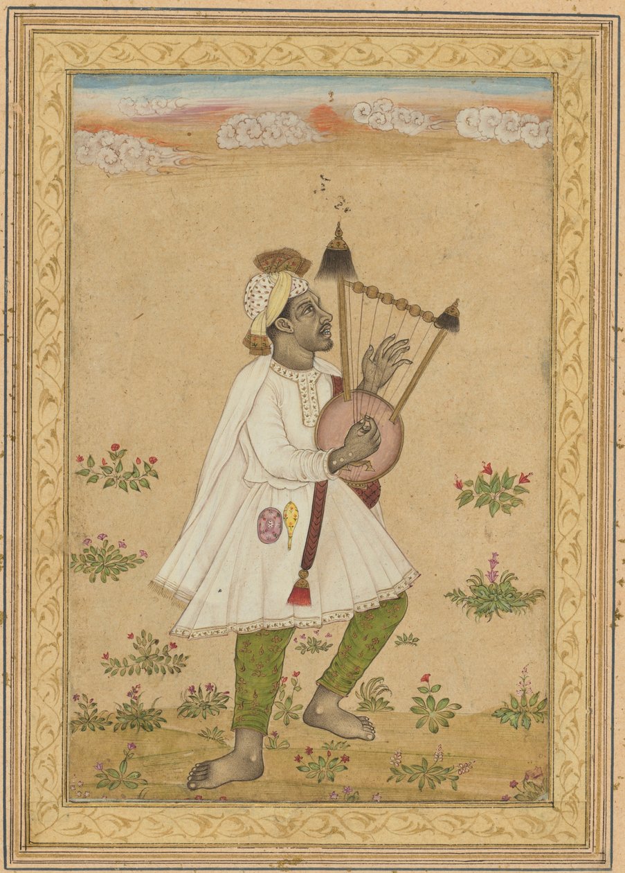 Afrikai lírajátékos, 1640-1660 körül (tinta, fedő akvarell és arany, papír) alkotó: Indian School