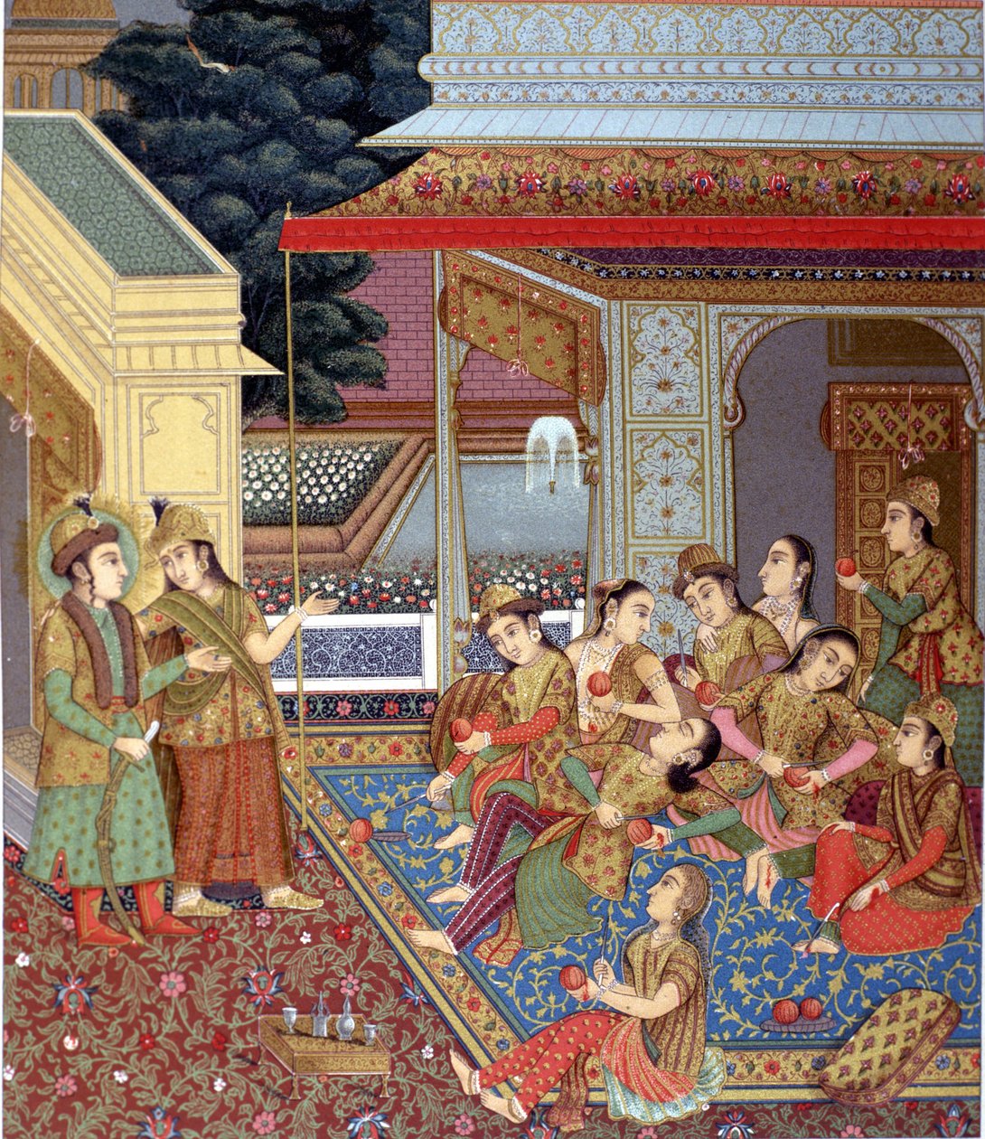 Egy indiai hárem. Egy moghol miniatűr illusztrációja (16. és 17. századi indiai miniatűrök iskolája). alkotó: Indian School