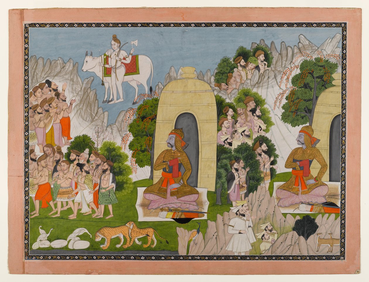 Arjunas Penance, jelenet egy Mahábhárata sorozatból, 1825-40 körül (wc és arany papíron) alkotó: Indian School