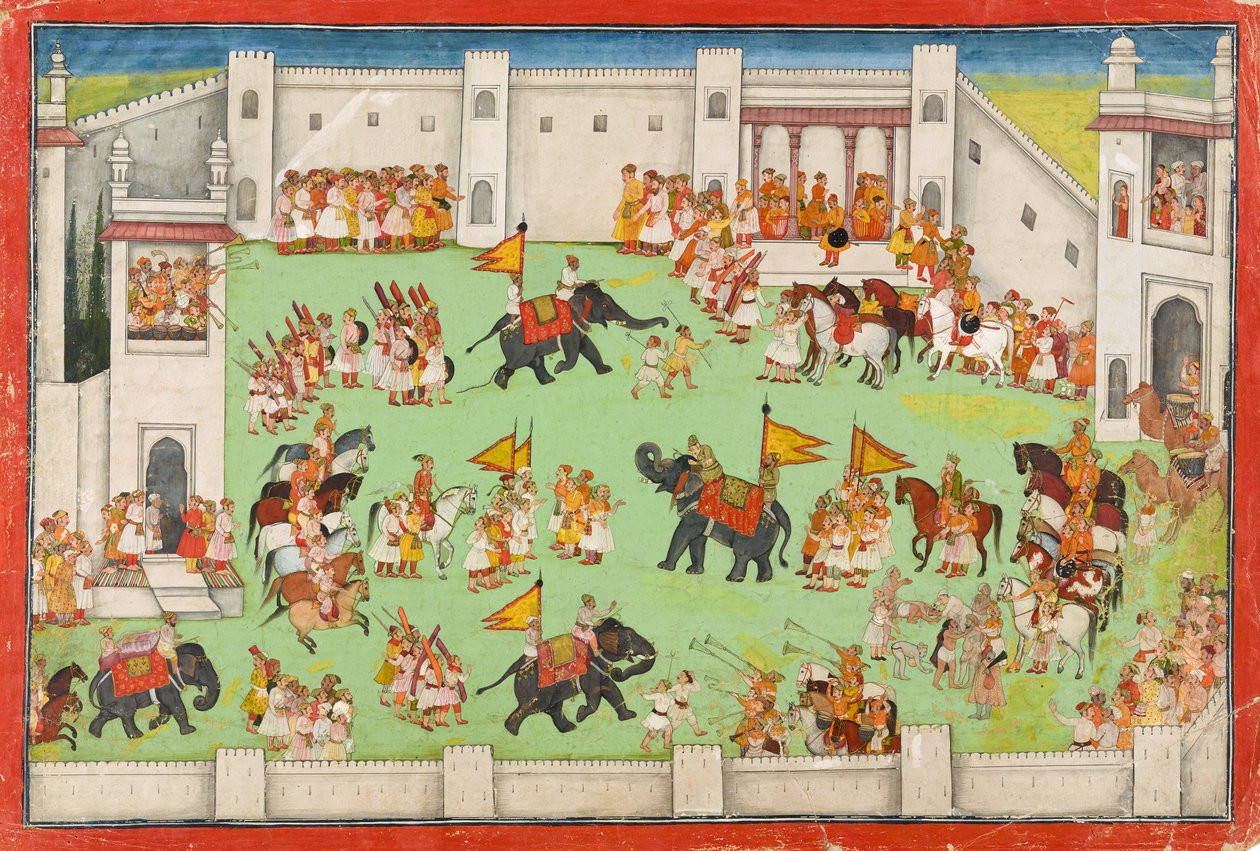 A vőlegény érkezése a palotába, fólió egy Ramayana-ból, 1640-1650 körül alkotó: Indian School