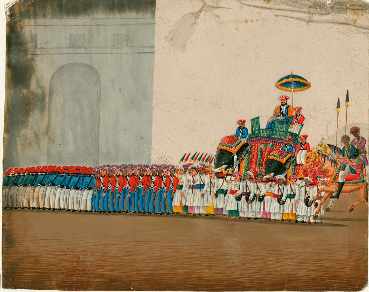 Indiai művészet: a szultán az elefántján (szultán elefánton lovagolva) Gouache kb 1800 Méret 18,6x23,5 cm Magángyűjtemény alkotó: Indian School