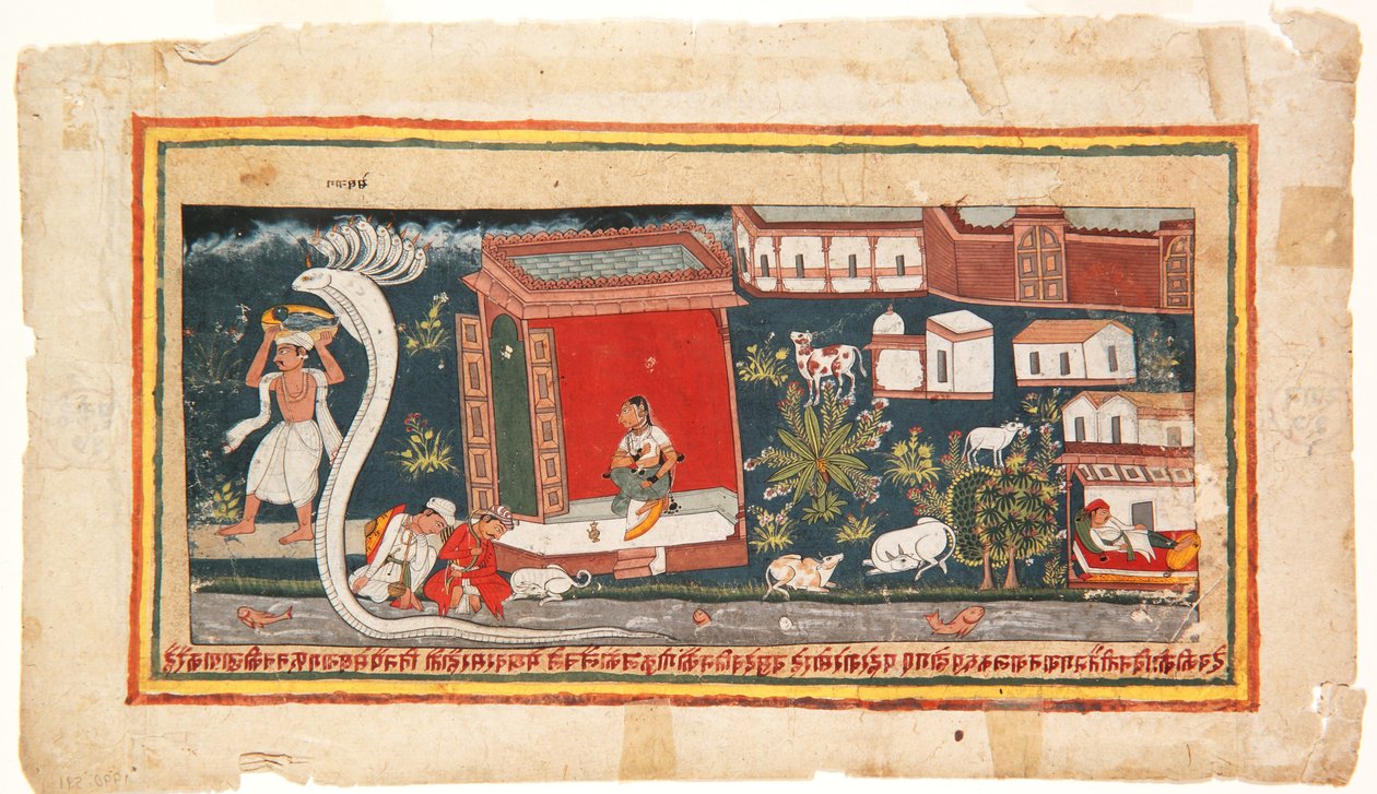 Krisna babát biztonságba viszik, 1600-25 (papíron átlátszatlan wc) alkotó: Indian School