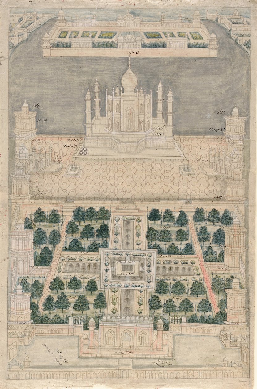 Madártávlat a Tádzs Mahalra Agrában, 1790-1810 alkotó: Indian School