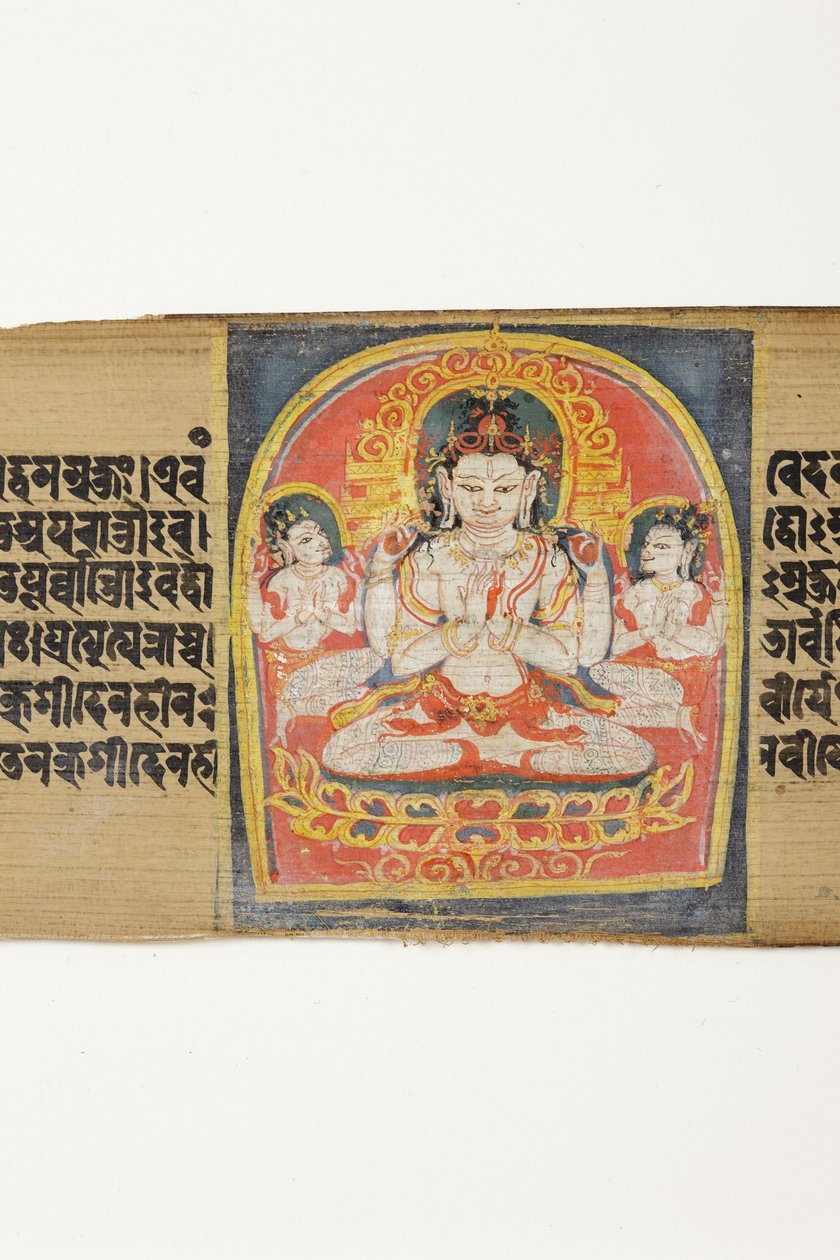 Bodhisattva Sadakshi Awolokiteshwara and Attendants, CII-1 (OPQ w & inc on pálmalevél) alkotó: Indian School