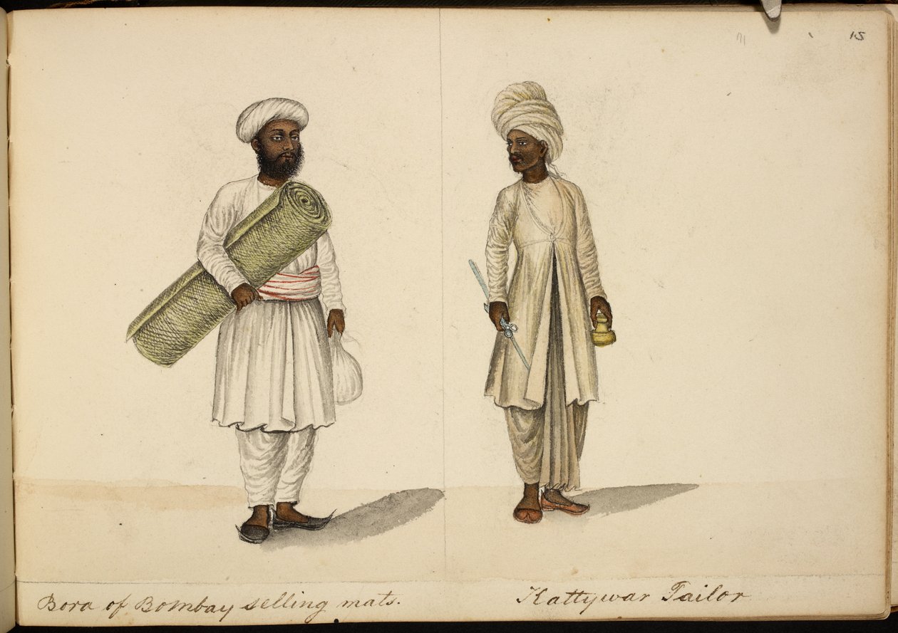 Unatkozó gyékényárus; Kathiawar szabó alkotó: Indian School