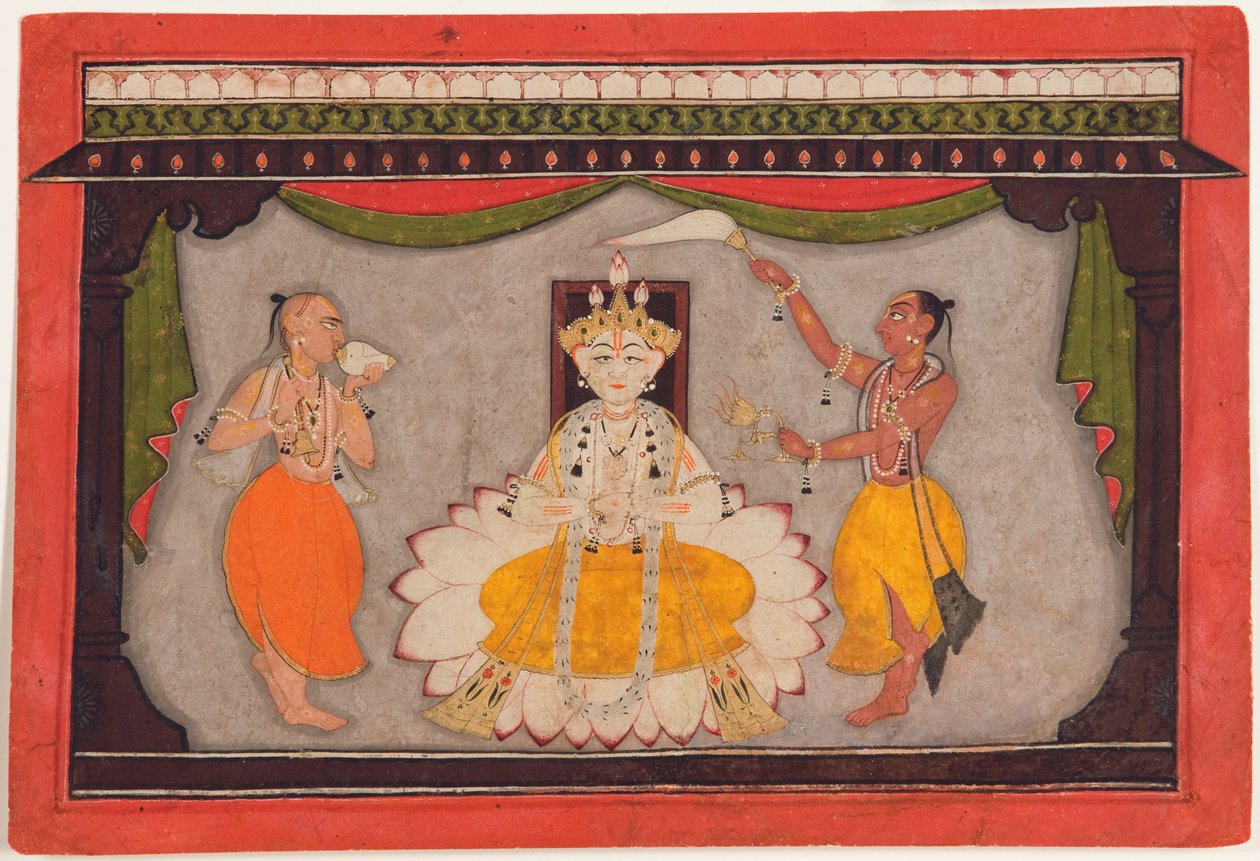 Visnu Buddha avatárja, 1700 körül (átlátszatlan wc, arany és bogár pántok papíron) alkotó: Indian School