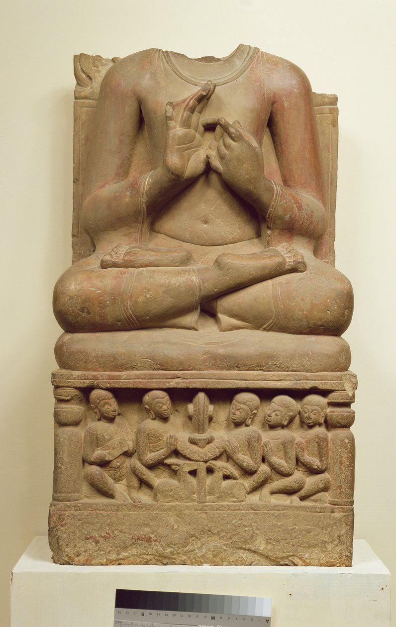 Buddha faragása prédikációt hirdető magatartásban, Sarnath, Uttar Pradesh, V. század (homokkő) alkotó: Indian School