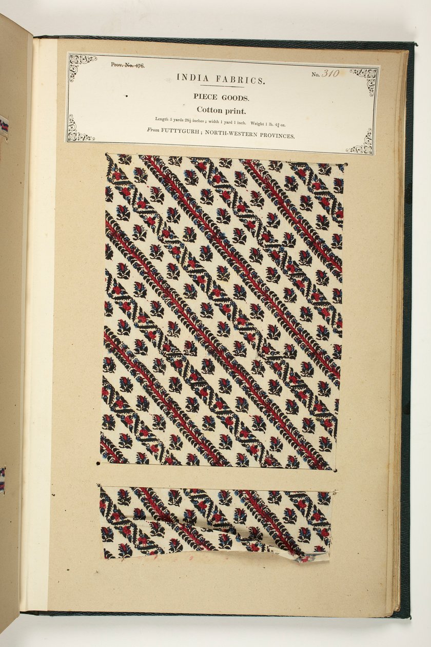 Cotton Print, Fatehgarh, Uttar Pradesh, India, Piece Goods, No. 310 from "The Collection of the Collection of the Textile Manufacturers of India", John Forbes Watson, kiadva 1866-ban (vegyes technika) alkotó: Indian School