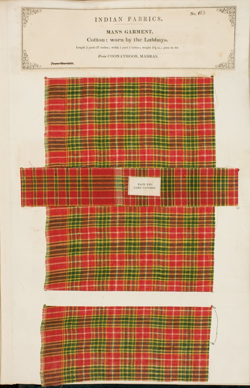 Pamutminta a madrasi Coonathoorból, az Indiai Textilgyártók Gyűjteményéből, John Forbes Watsontól, 1866-ban alkotó: Indian School