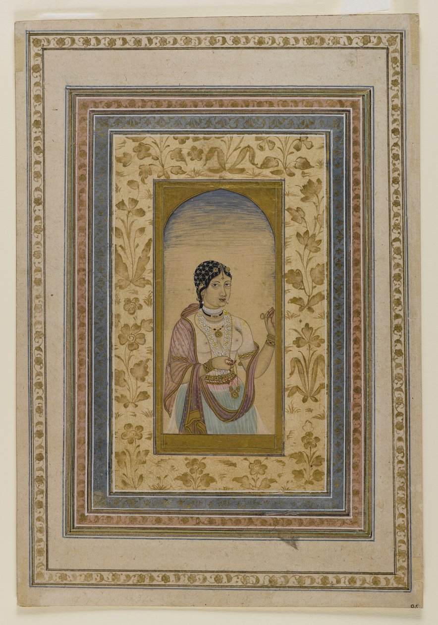 Courtesan in a Window, 18. század (wc, arany és tinta mosása papíron) alkotó: Indian School