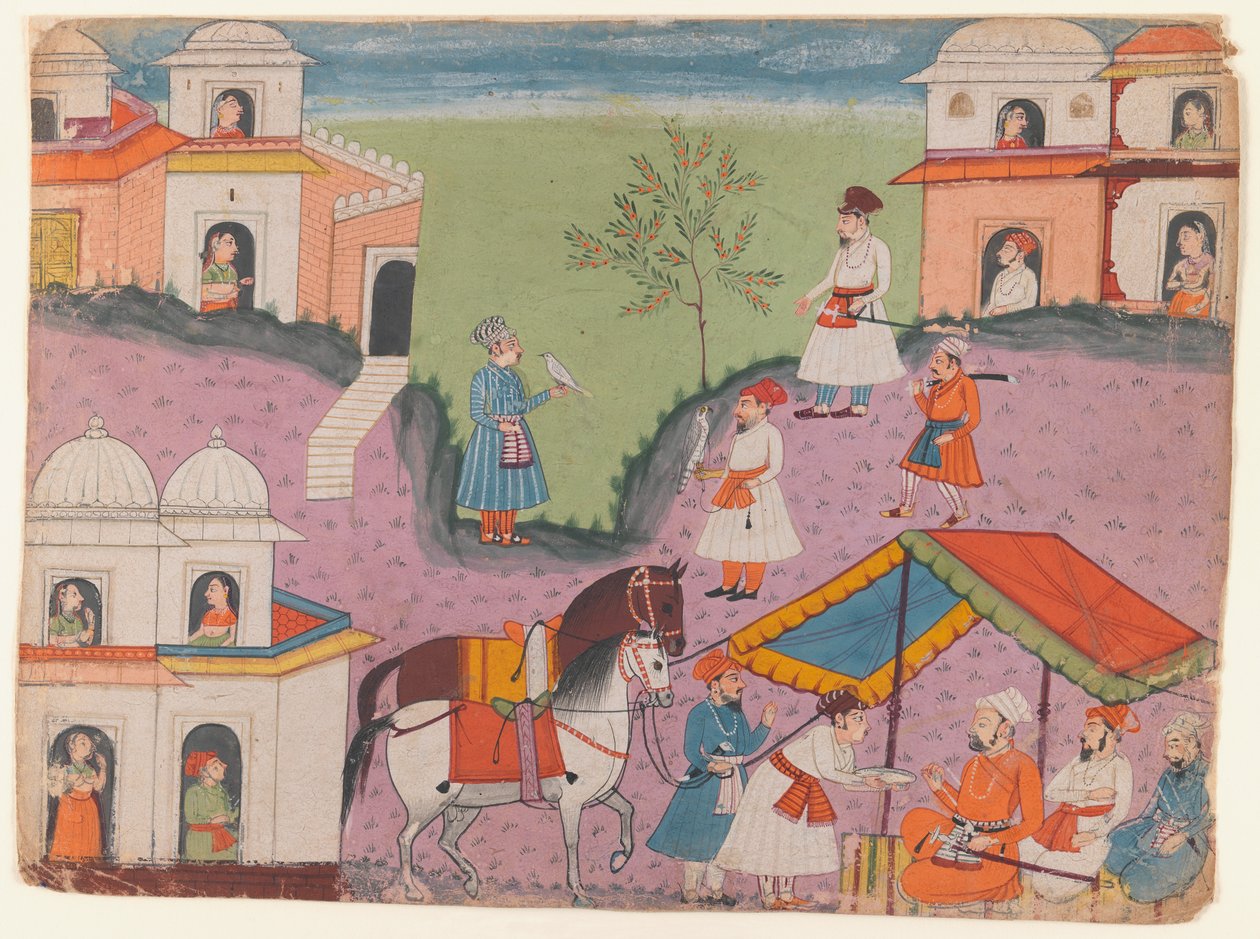 Udvari menekültek, oldal egy azonosítatlan elbeszéléssorozatból, 1670 körül (papíron átlátszatlan wc) alkotó: Indian School