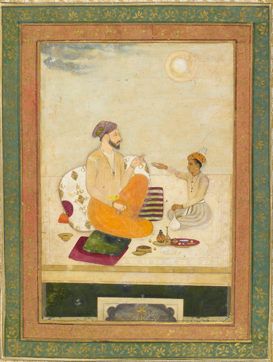 Dara Shikoh borospoharat kínál Shah Jahannak (tinta és szín a papíron) alkotó: Indian School