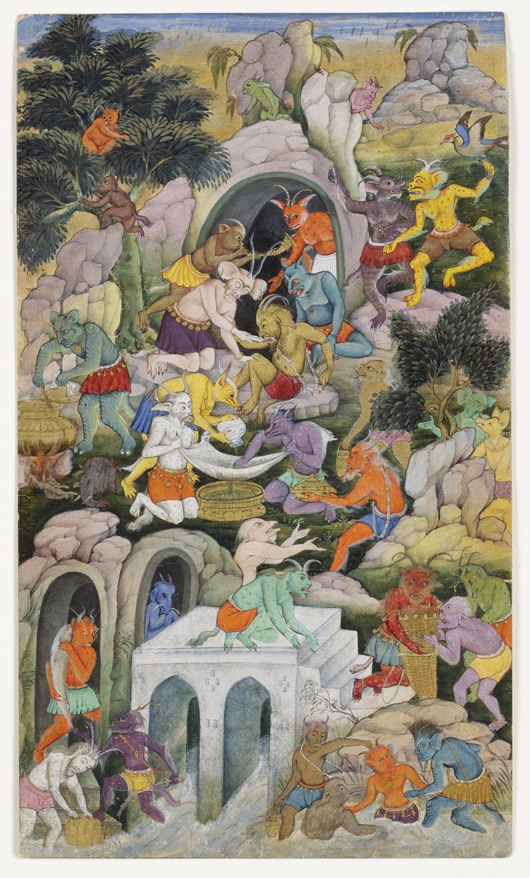 Démonok egy vad tájon, 1600 körül (átlátszatlan wc és arany papíron) alkotó: Indian School