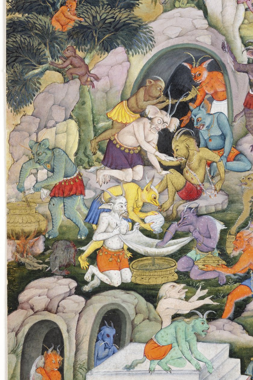 Részlet a Démonok egy vad tájban, 1600 körül (átlátszatlan wc és arany papíron) alkotó: Indian School