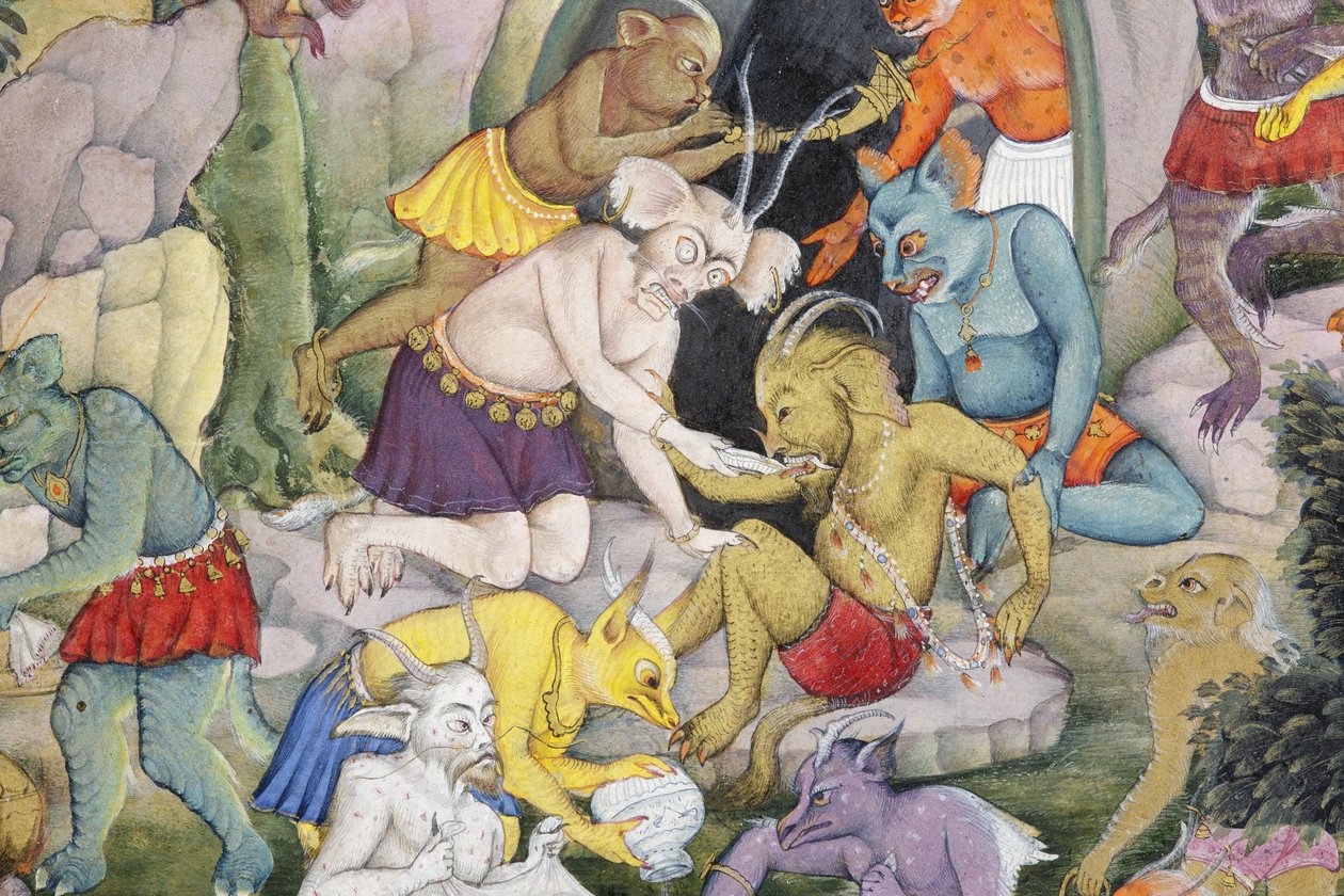 Részlet a Démonok egy vad tájban, 1600 körül (átlátszatlan wc és arany papíron) alkotó: Indian School