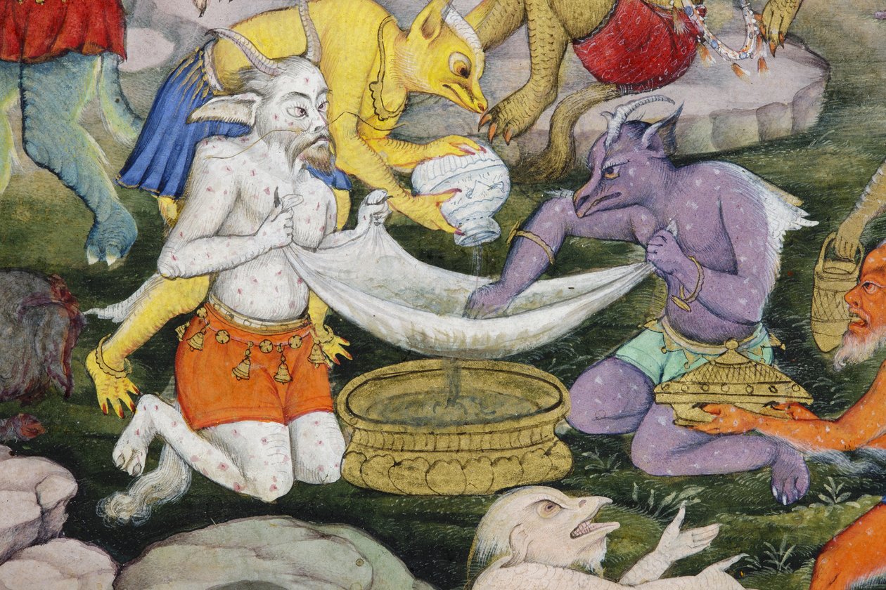 Részlet a Démonok egy vad tájban, 1600 körül (átlátszatlan wc és arany papíron) alkotó: Indian School