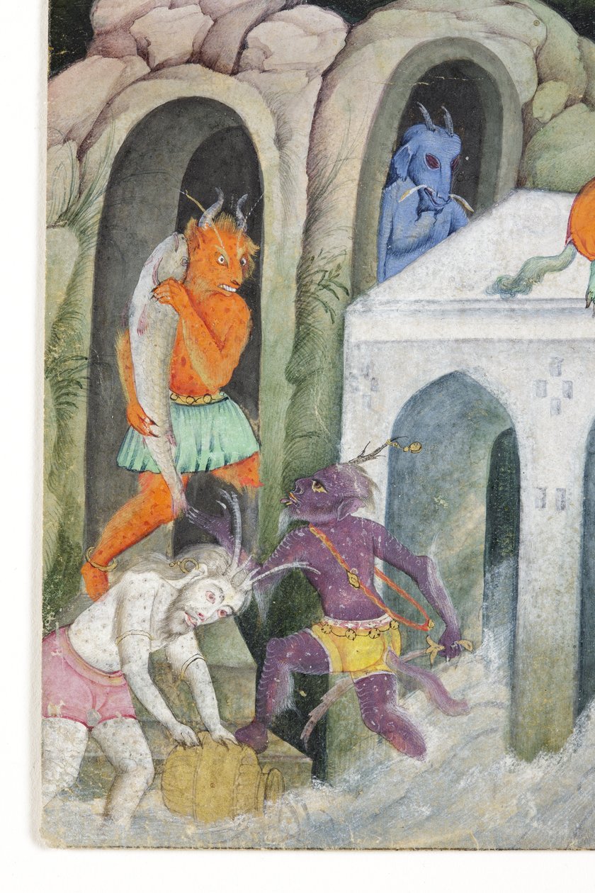 Részlet a Démonok egy vad tájban, 1600 körül (átlátszatlan wc és arany papíron) alkotó: Indian School