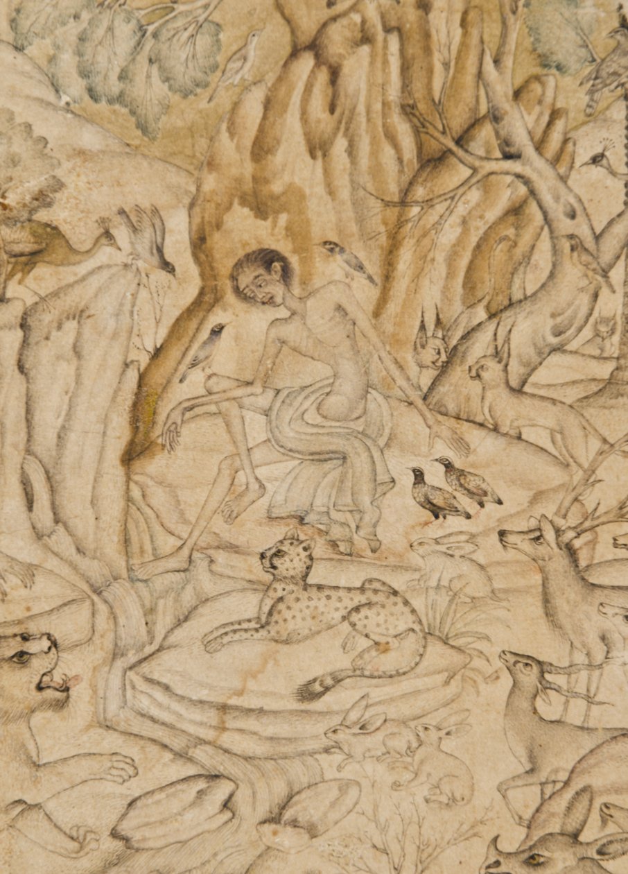 Részlet a Majnunból a vadonban, 1595 körül (átlátszatlan wc és arany papíron) alkotó: Indian School