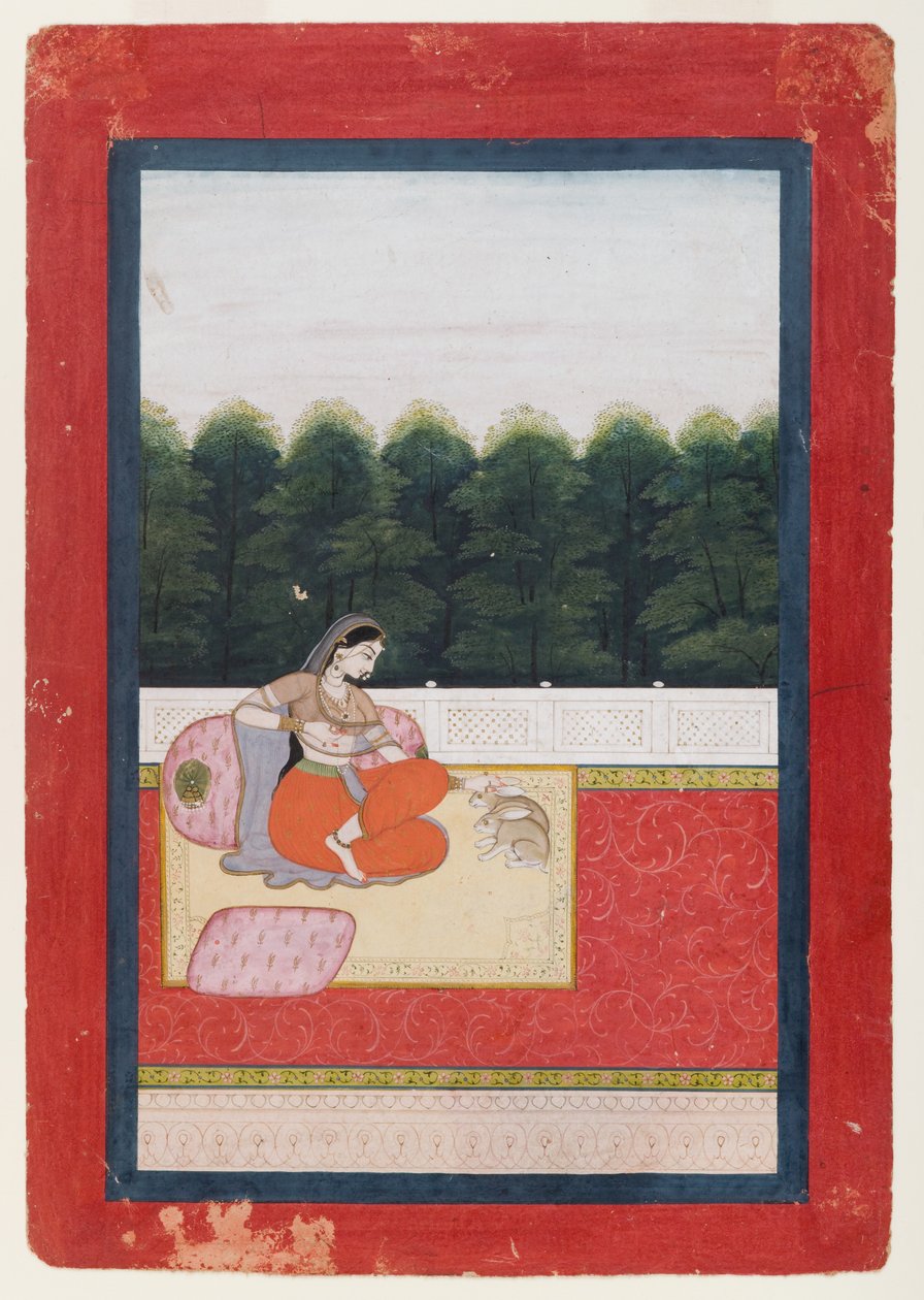 Dhanashri Ragini, oldal egy Ragamala sorozatból, 1790 körül vagy régebbi (wc és arany papíron) alkotó: Indian School