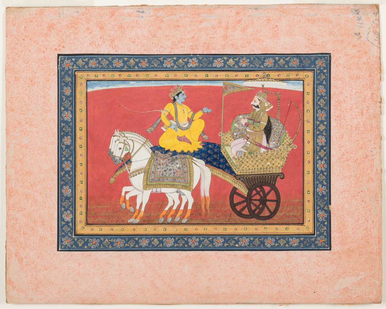 Párbeszéd Krisna és Arjuna között Kurukshetra csataterén, 1820 körül (átlátszatlan akvarell és arany papíron) alkotó: Indian School
