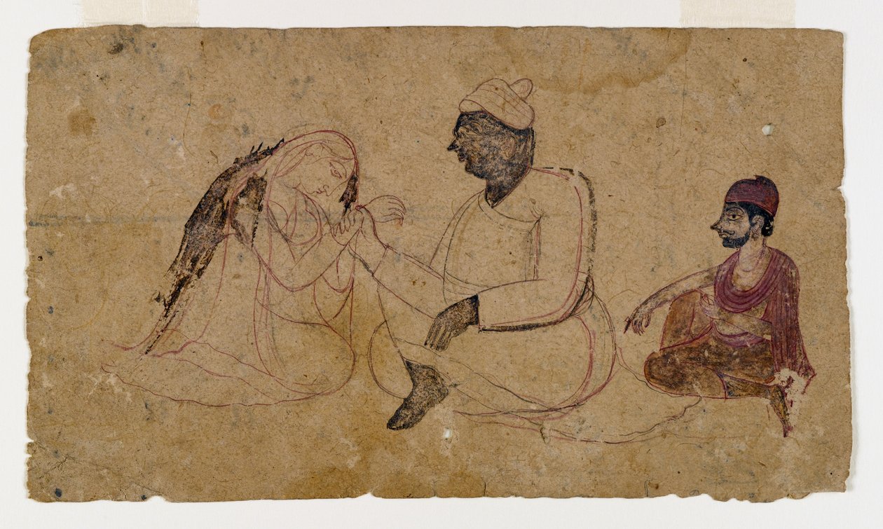 Három ülő figurák rajza, 1750 körül (tinta és színes papíron) alkotó: Indian School