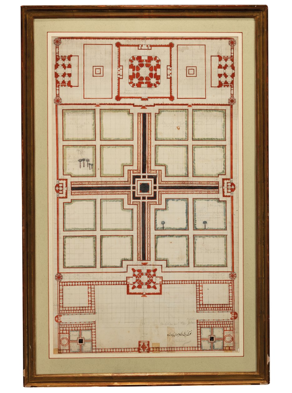 A Taj Mahal kertjeinek korai sematikus terve, Agra, Észak-India, 1805 körül alkotó: Indian School
