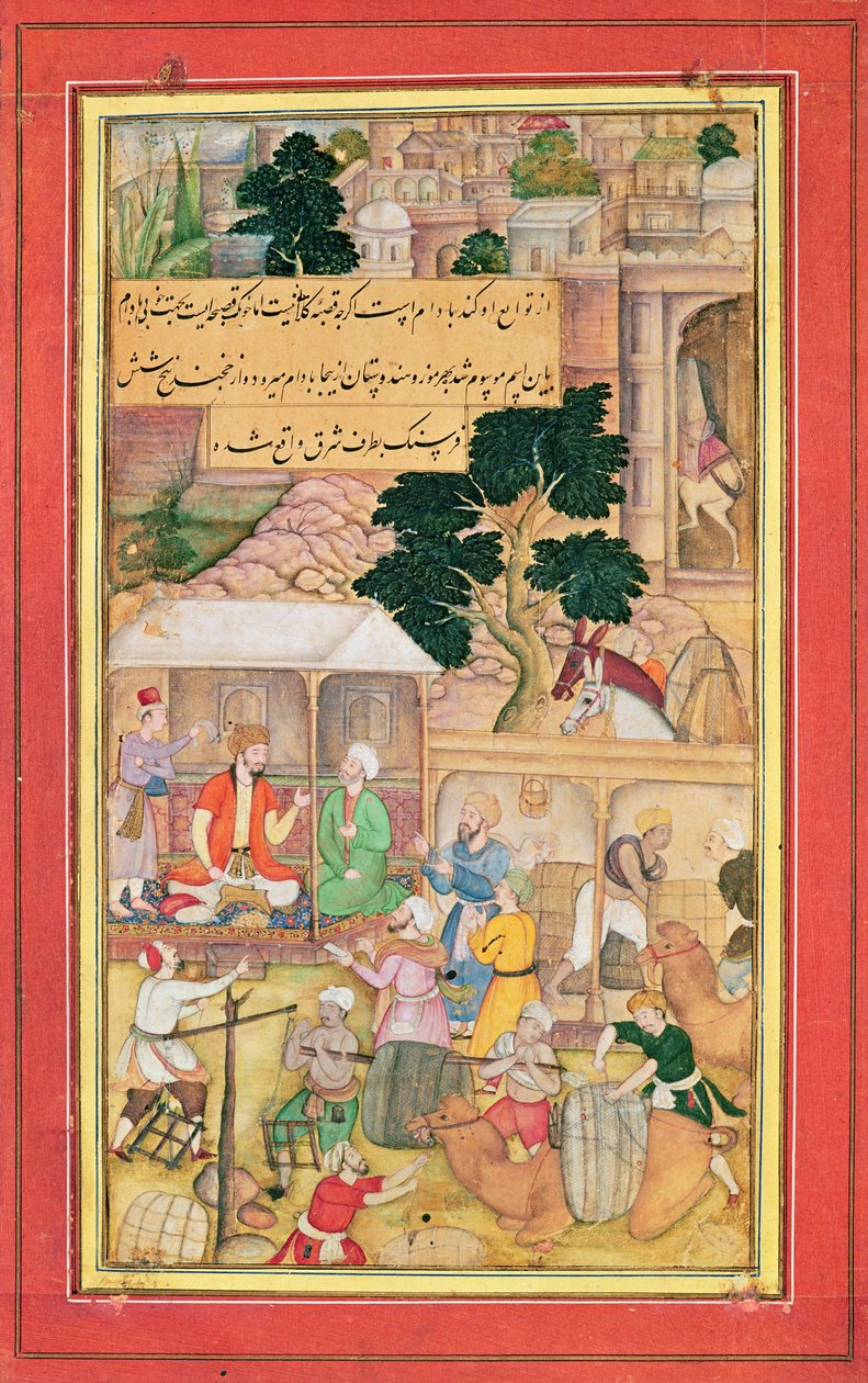 Babur császár (ur.1526-30) egy idős férfival beszélgetve, XV-XVII. alkotó: Indian School
