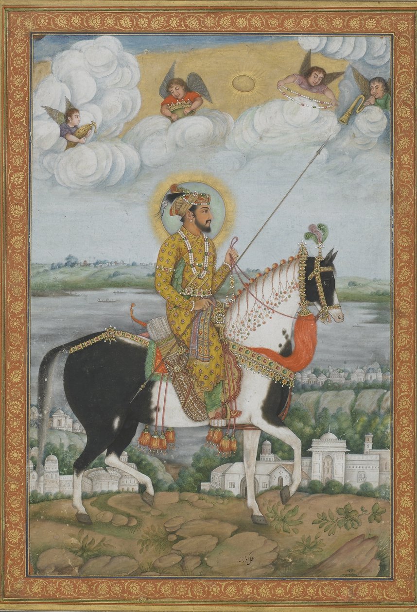 Shah Jahan császár lovas portréja a Kevorkian albumból (átlátszatlan akvarell és arany papíron) alkotó: Indian School