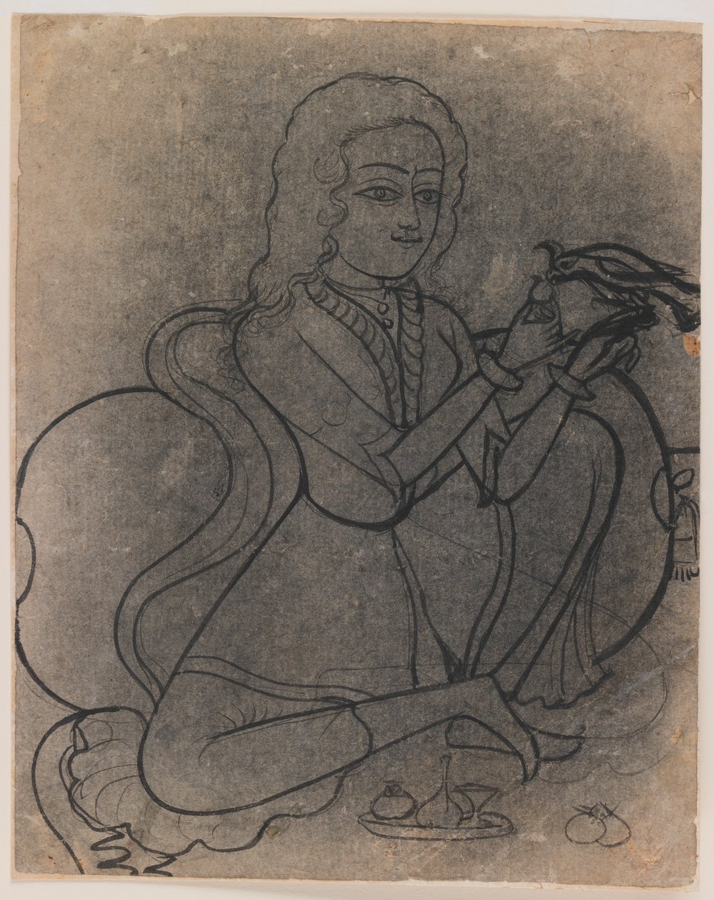 Európai lány, aki papagájt etet, 1780 körül (tinta papíron, átrakva) alkotó: Indian School