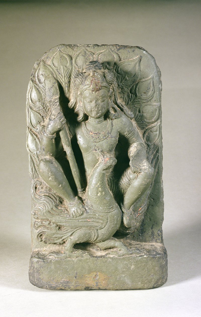 Skanda figurája a pávájával, Punjab Hills (homokkő) alkotó: Indian School
