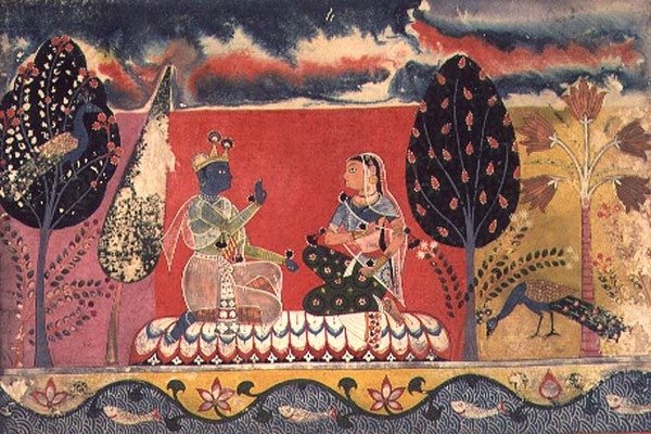Folio 3. Radha and Krishna, a Gita Govinda, Mewar, Rajput School alkotó: Indian School