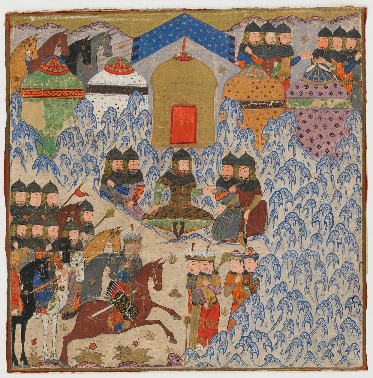 Fólió egy Shahnamából (Királyok könyve) Firdawsitól (megh. 1020); Rustam Encamped, valószínűleg India, 1425-50 körül (átlátszatlan akvarell és arany papíron) alkotó: Indian School
