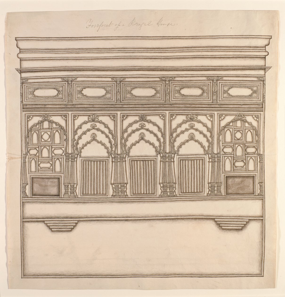 Egy bengáli ház homlokzata, 1820 körül (papíron átlátszatlan wc) alkotó: Indian School