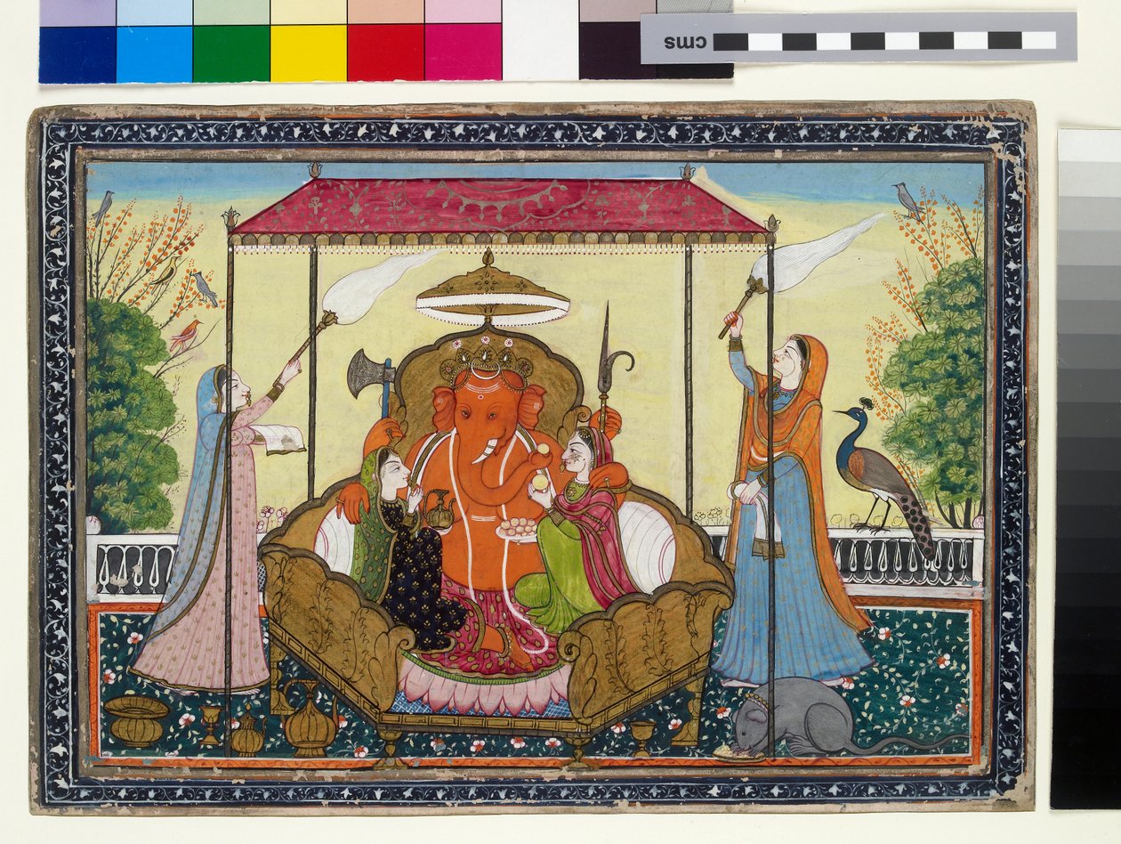 Ganesha feleségeivel és kísérőivel alkotó: Indian School