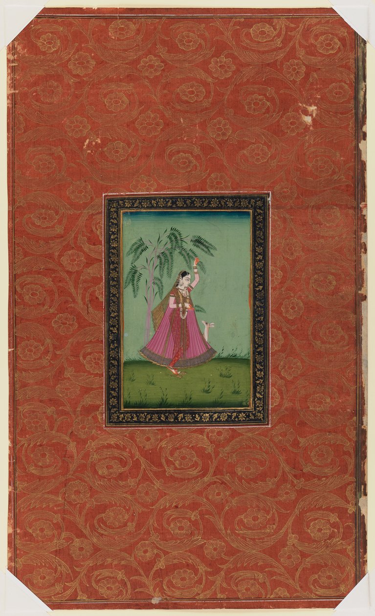 Lány szarvassal, 1875-1900 (átlátszatlan wc és arany papíron) alkotó: Indian School