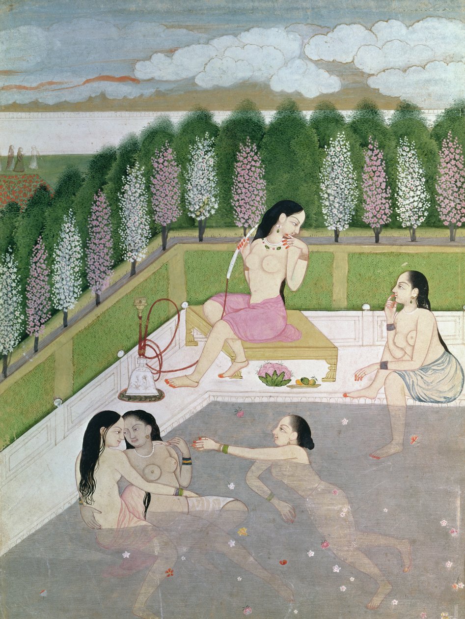 Fürdőző lányok, pahari stílus, Kangra iskola, Himachel Pradesh, 18. század alkotó: Indian School