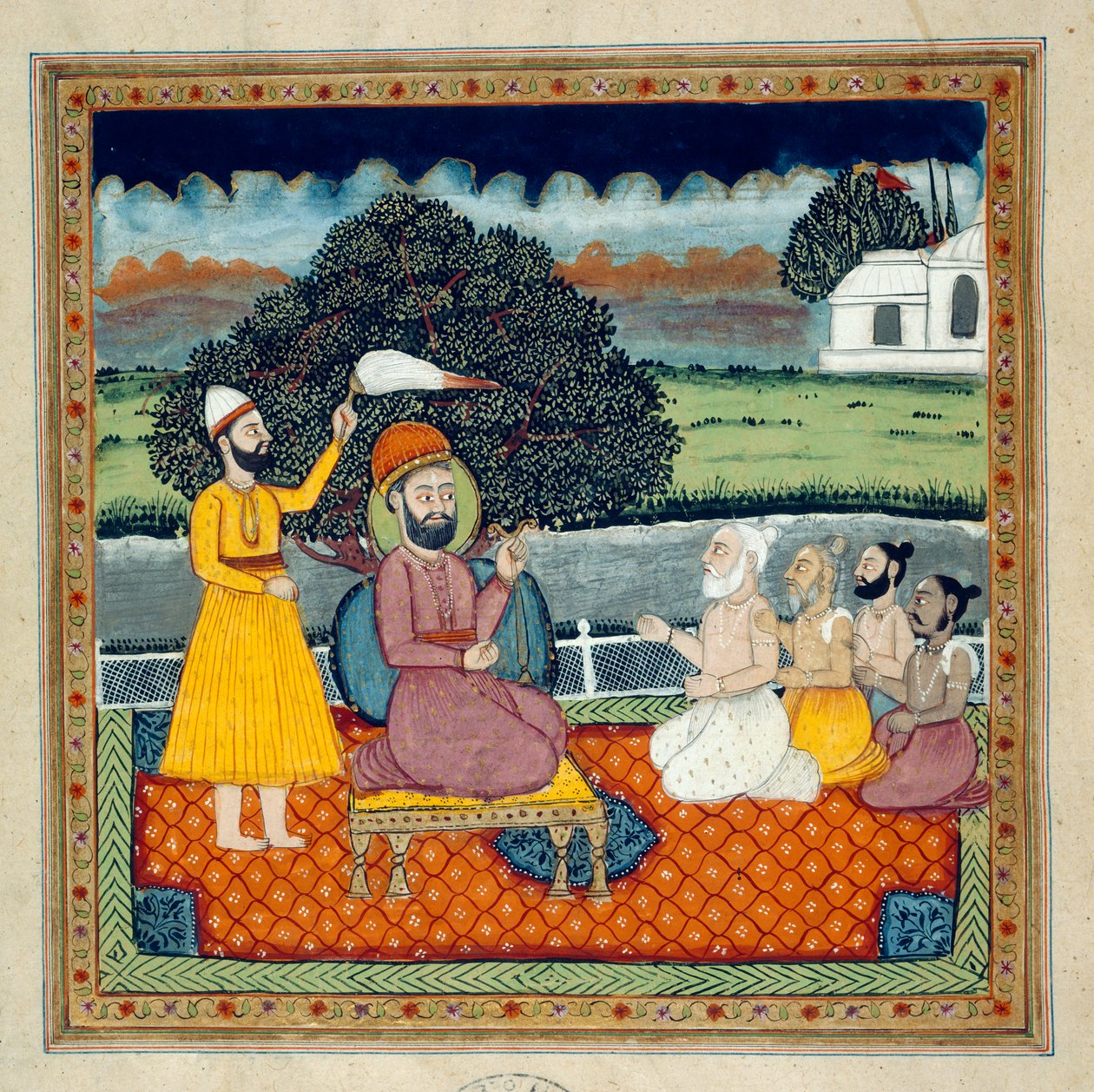 Guru Nanak, a szikh vallás alapítója vitában áll a hindu szentekkel alkotó: Indian School