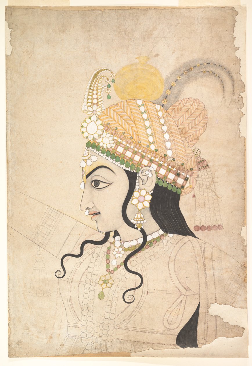 Krisna feje: rajzfilm a Raslila falfestményéhez, 1800 körül (tinta és akvarell papíron) alkotó: Indian School