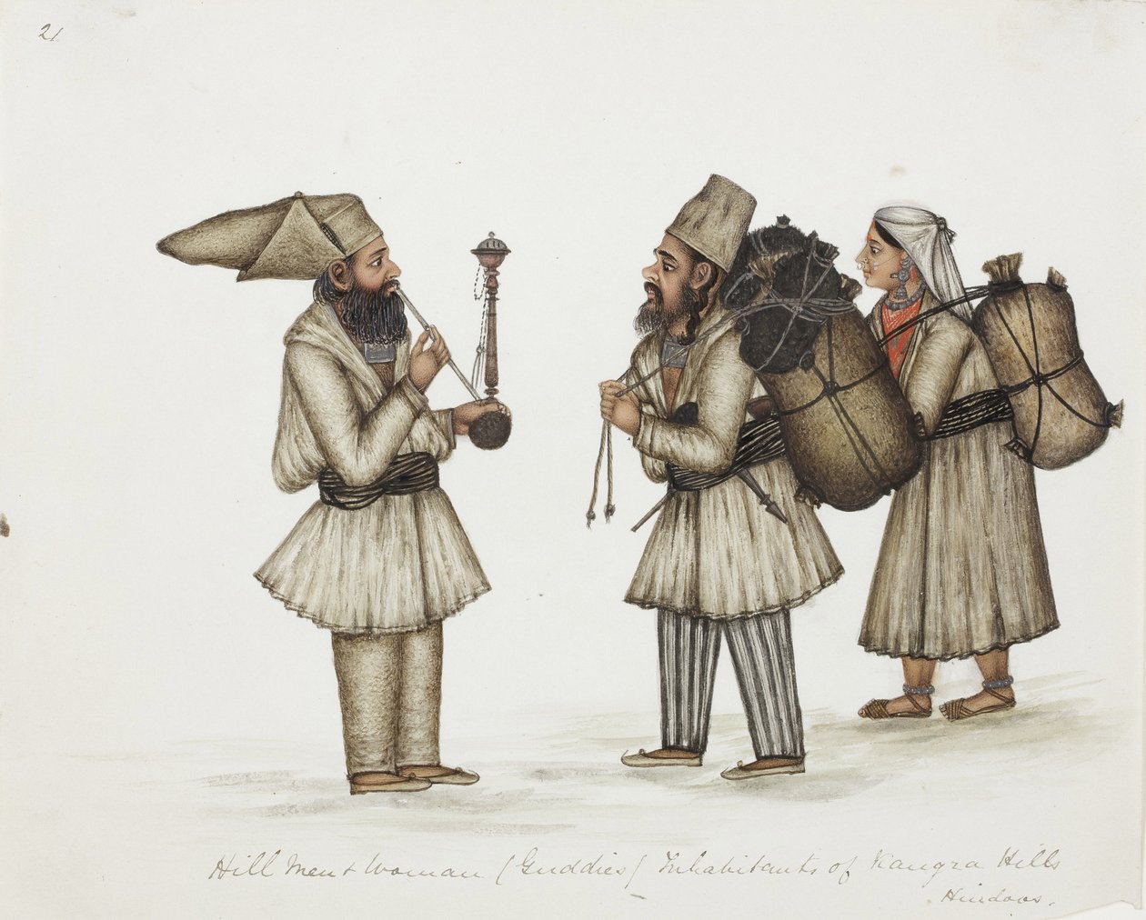 Hill Men and Woman (Guddies) Kangra Hills Hindoos lakói, 1840 körül (átlátszatlan wc papíron) alkotó: Indian School