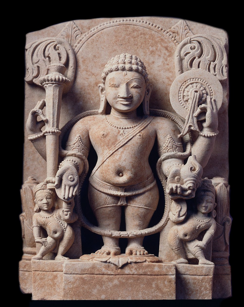 Hinduizmus: "" Visnu ábrázolása" (Visnu) - Gres szobra (homokkő szobor), Mathura iskola, Kouchan Birodalom alkotó: Indian School